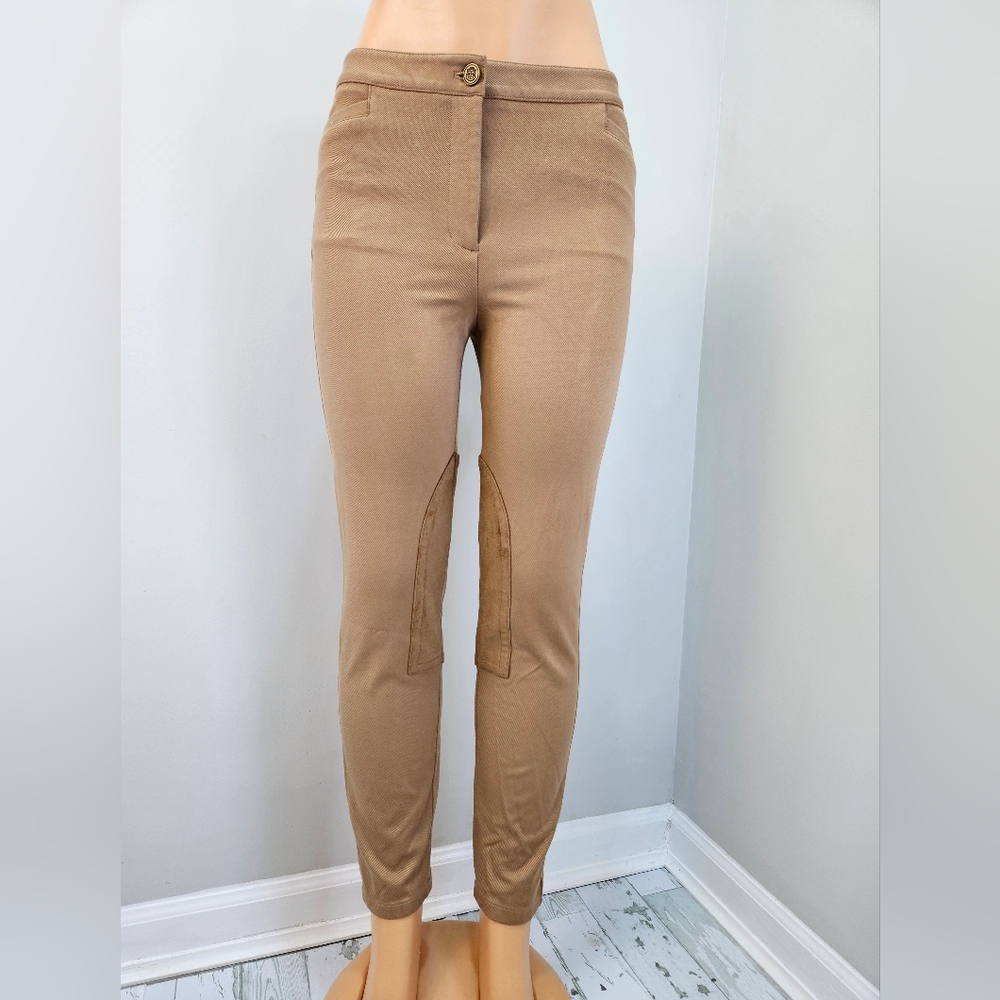 Talbots Womens Riding Pants 8 Equestrian Beige Suede Patches Skinny Ankle